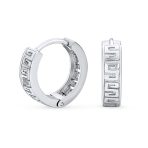 Cutout Greek Key Design Huggies Mioni Hoop Earrings Sterling Silver Hinged