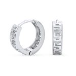 Cutout Greek Key Design Huggies Mioni Hoop Earrings Sterling Silver Hinged