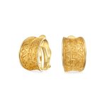 Egyptian Greek Motif Wide Half Hoop Clip On Earrings Non Pierced Ears Matte Gold