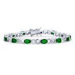 Green Red Oval CZ Tennis Bracelet in Silver Plated Finish - Image 5