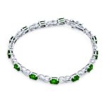 Green Red Oval CZ Tennis Bracelet in Silver Plated Finish - Image 12