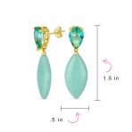 Gemstone Pink Quartz Rhombus Teardrop Purple CZ & Dangling Earrings Gold Plated - Image 7
