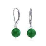 Simple Gemstone 8MM Drop Ball Earrings Secure Hinge Lever Back Sterling Silver - Image 2