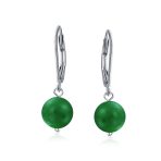 Simple Gemstone 8MM Drop Ball Earrings Secure Hinge Lever Back Sterling Silver - Image 18