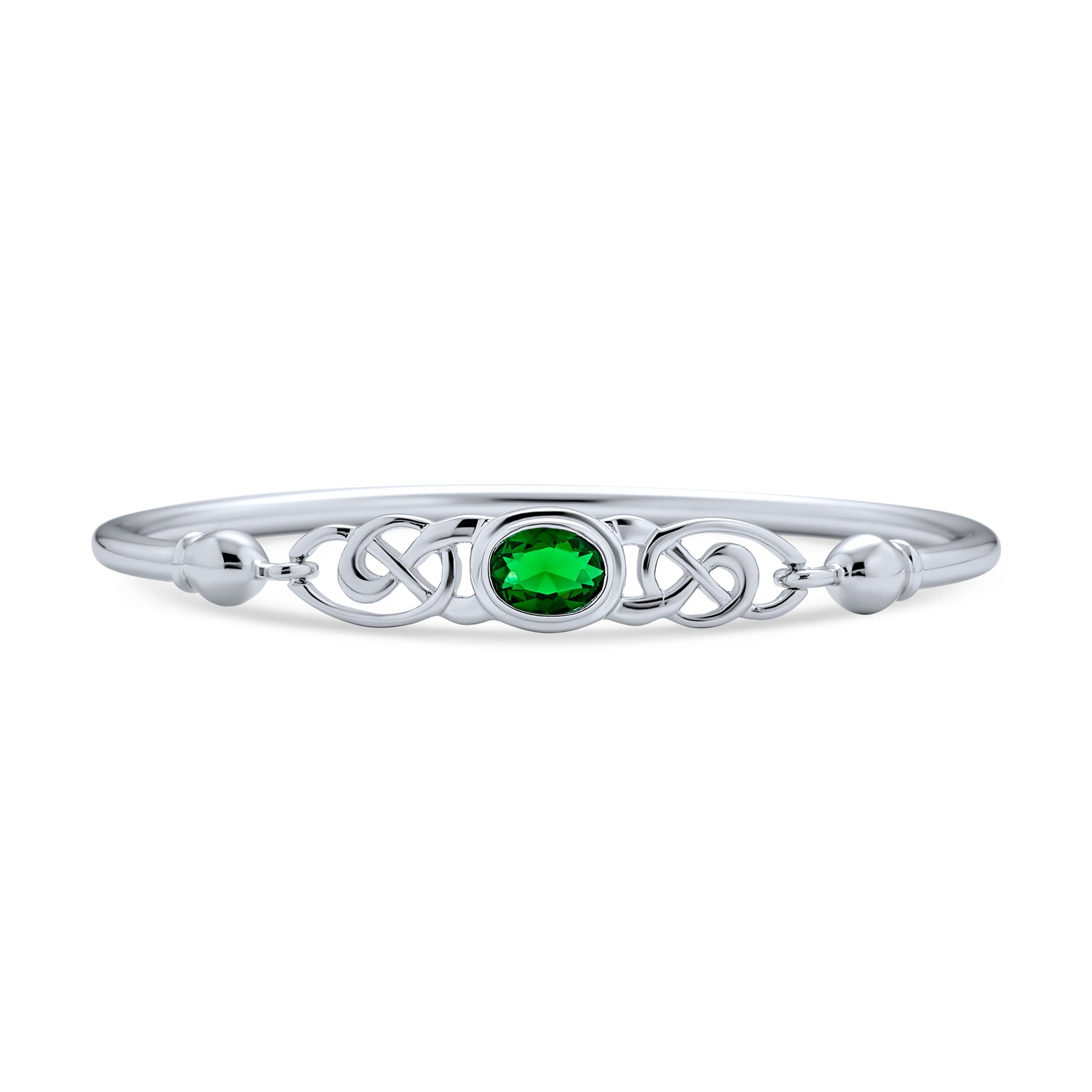 green-celtic-knot-cuff-bangle-bracelet-pmr-f20036amr_1 Romantic Infinity Love Knot Celtic Bangle Bracelet Green Red CZ .925 Sterling Silver - Image 1