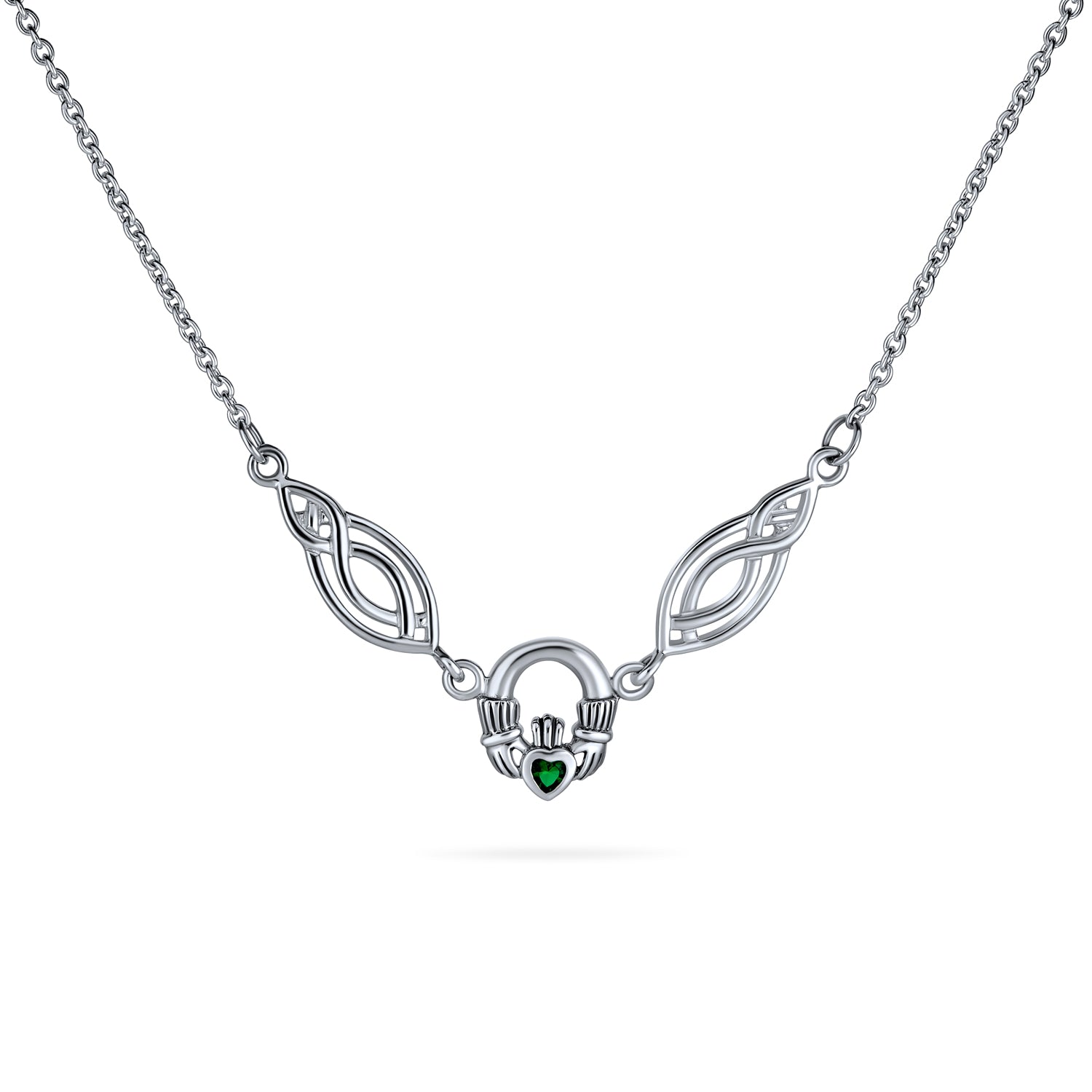green-celtic-knot-heart-necklace_ps-tnc082-eg_1 Celtic Friendship Heart Trinity Love Knot Claddagh Necklace Collar Red Garnet Accent - Image 1