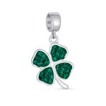 Good Luck Leaf Green Crystal Shamrock Clover Dangle Bead Charm Sterling Silver
