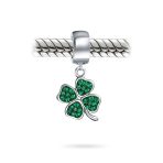 Good Luck Leaf Green Crystal Shamrock Clover Dangle Bead Charm Sterling Silver - Image 2