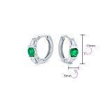 Classic Dainty Green White CZ Hoop Earrings Baguette Solitaire Sterling Silver - Image 4