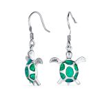 Nautical Opal Sea Turtle Dangle Gemstone Earrings in Sterling Silver - Image 2