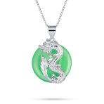 Asian Style Green Jade Dragon Pendant Necklace 18 Inch