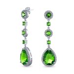 Cocktail Fashion Cubic Zirconia Halo Emerald Green CZ Large Statement Teardrop Chandelier Earrings