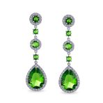 Set of 2 Clear & Green CZ Teardrop Dangle Chandelier Earrings Sterling Silver - Image 4
