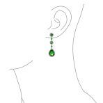 Cocktail Fashion Cubic Zirconia Halo Emerald Green CZ Large Statement Teardrop Chandelier Earrings - Image 3