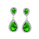 Classic Bridal Cocktail Halo Cubic Zirconia Blue CZ Double Solitaire Teardrop Dangle Clip On Earrings - Image 14