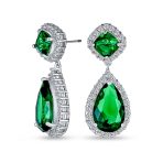 Cocktail CZ Halo 7CT Emerald Green Cubic Zirconia Teardrop Chandelier Earrings