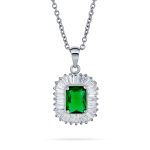 Art Deco Green Baguette CZ Emerald Cut Pendant Necklace