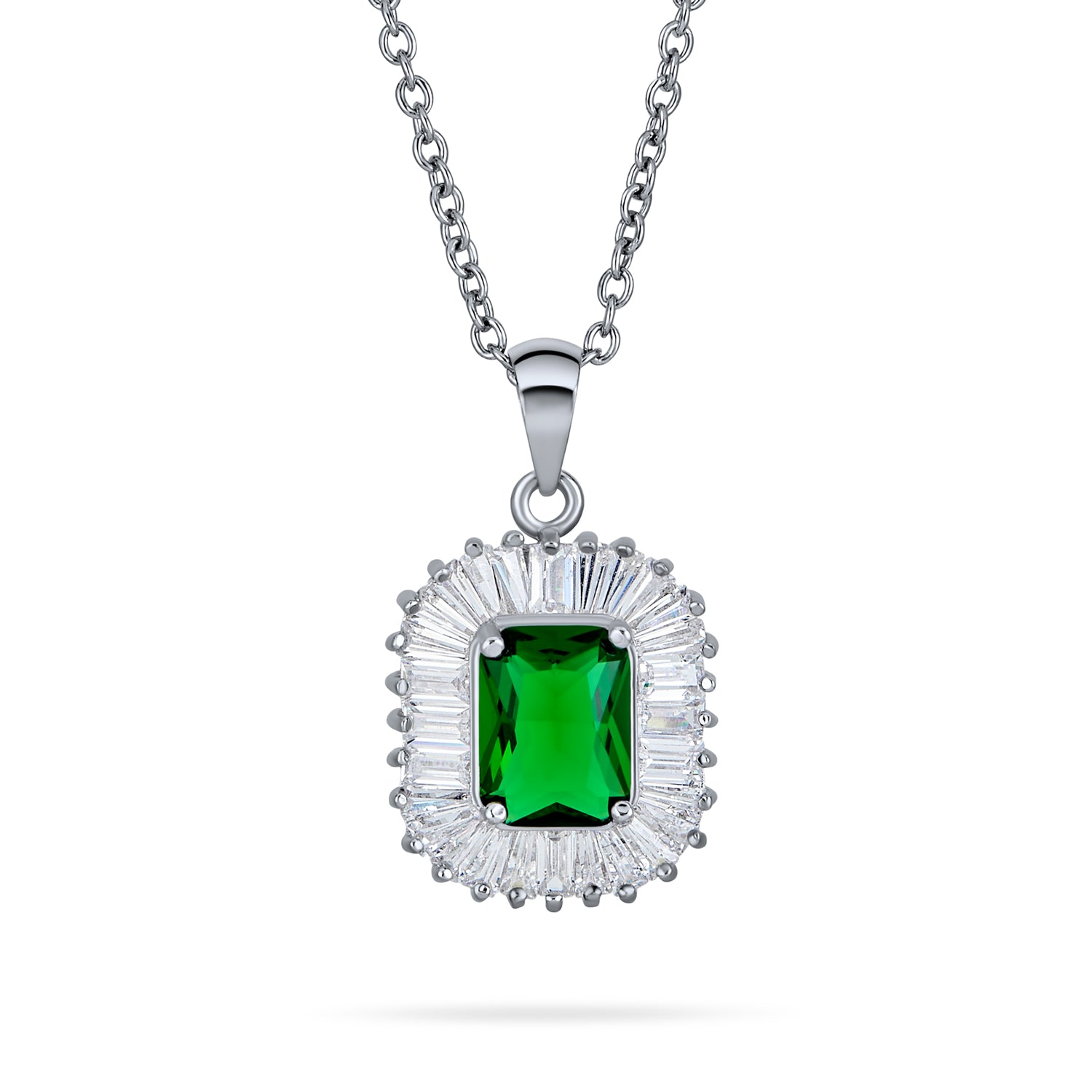 green-emerald-rectangle-pendant-silver-ml-yp1225-5p_1 Art Deco Green Baguette CZ Emerald Cut Pendant Necklace - Image 1