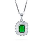 Art Deco Simulated Emerald Green CZ Pendant & Stud Earrings Jewelry Set - Image 3