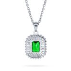 Art Deco Green Baguette CZ Emerald Cut Pendant Necklace - Image 2