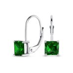 Imitation Amethyst Purple Princess Cut Solitaire AAA CZ Drop Earrings Leverback - Image 2