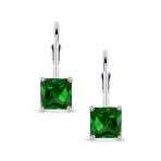 Imitation Amethyst Purple Princess Cut Solitaire AAA CZ Drop Earrings Leverback - Image 8