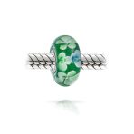 Set of 2 Murano Glass Charm Bead Sterling Silver Core Floral Design for Bracelet - Image 8