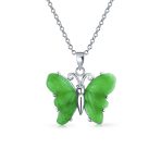 Pink Rose Quartz Garden Butterfly Pendant Necklace .925 Sterling Silver