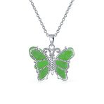 Pink Rose Quartz Garden Butterfly Pendant Necklace .925 Sterling Silver - Image 3