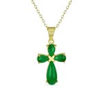 Religious Cabochon Gemstones Multi Color Jade Cross Pendant Necklace .925 Sterling Silver