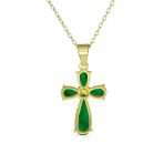 Religious Cabochon Gemstones Multi Color Jade Cross Pendant Necklace .925 Sterling Silver - Image 3