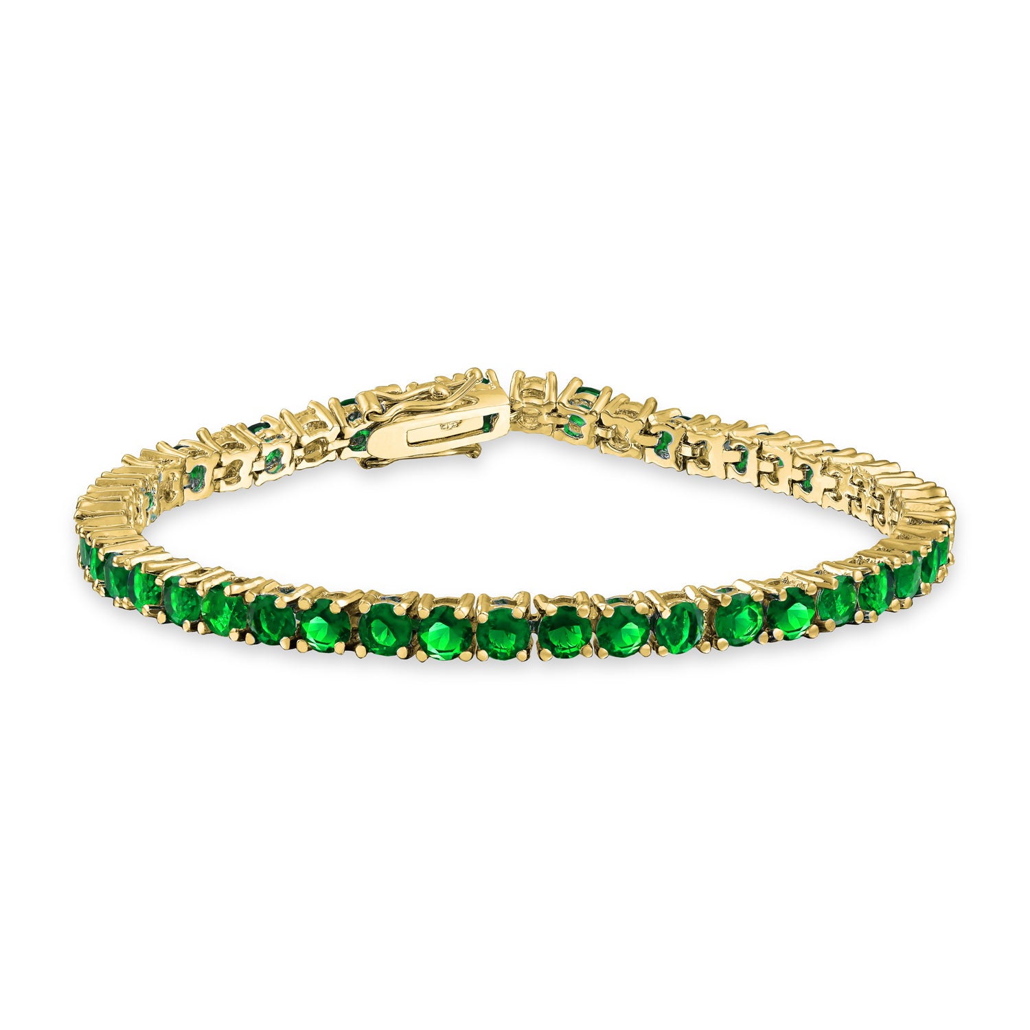 green-gold-tennis-bracelet-dt-lbl0044em2 Classic 12CTW Cubic Zirconia Solitaire CZ Tennis Bracelet Gold Plated 7.5 Inch - Image 1