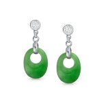 Dyed Green Jade Good Fortune Dangle Gemstone Earrings in Sterling Silver - Image 2