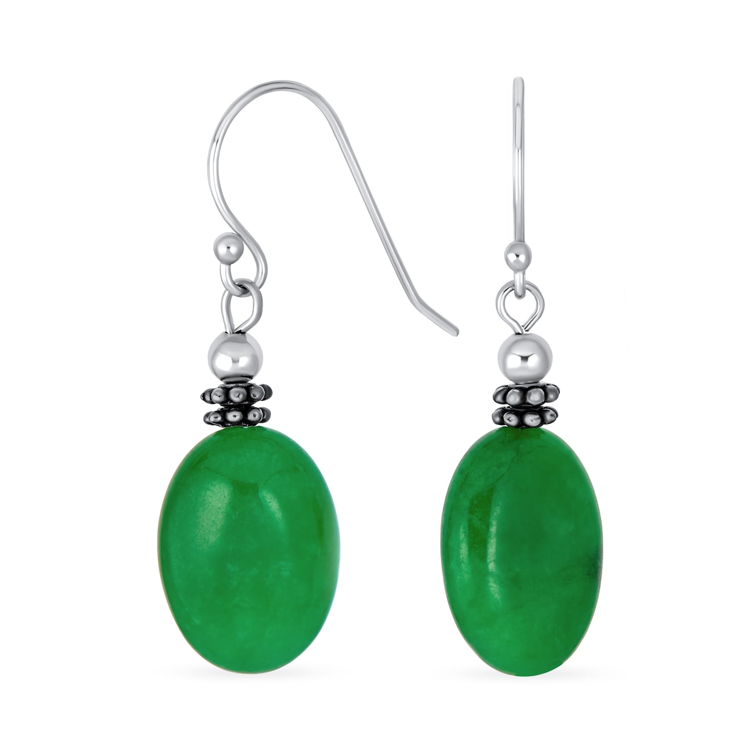 green-jade-bali-drop-earrings-wj-swe9345-08u-011 Bali Green Jade Oval Gemstone Drop Earrings .925Sterling Silver - Image 1