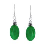 Bali Green Jade Oval Gemstone Drop Earrings .925Sterling Silver - Image 3
