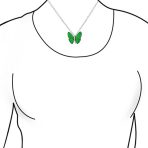 Nature Inspired Silver Plated Pendant Necklace Green Jade CZ Butterfly Accents - Image 3