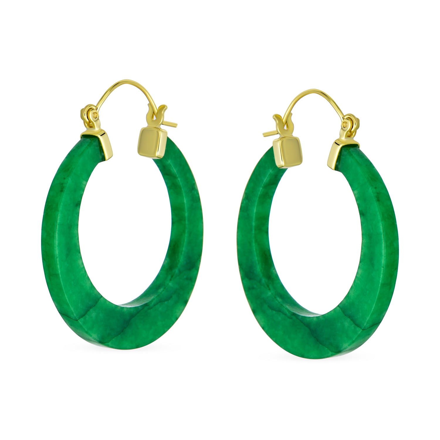 green-jade-flat-bamboo-hoop-wj-swe9592-08b-v-01 Light Green Jade CZ Hoop Earrings 14K Gold Plated Sterling Silver 1.2 Inch - Image 1