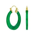 Light Green Jade CZ Hoop Earrings 14K Gold Plated Sterling Silver 1.2 Inch - Image 2