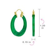 Light Green Jade CZ Hoop Earrings 14K Gold Plated Sterling Silver 1.2 Inch - Image 4