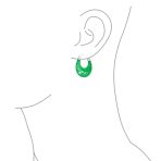 Scallop Green Jade Carved Shell Shrimp CZ Hoop Earrings Sterling Silver 1.2" - Image 3