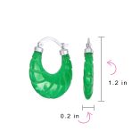 Scallop Green Jade Carved Shell Shrimp CZ Hoop Earrings Sterling Silver 1.2" - Image 4