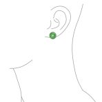 Round Disc Green Jade Clip-On Earrings with CZ Accent in Sterling Silver - Image 3