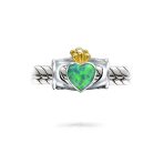 Created Green Opal Heart Claddagh Charm Bead .925 Sterling Silver for Bracelet - Image 2