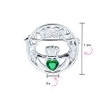 Celtic Round Circle Red Heart Shaped Claddagh Brooch Pin CZ .925 Sterling Silver - Image 8