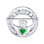 Celtic Round Circle Red Heart Shaped Claddagh Brooch Pin CZ .925 Sterling Silver - Image 4