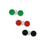 Set of 3 Natural Stone Round Bead 10MM Ball Stud Earrings .925 Sterling Silver - Image 2