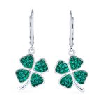 Celtic Irish Good Luck Green Crystal Clover Dangle Earrings in Sterling Silver - Image 2