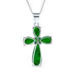 Timeless Fashion Black Onyx Green Jade Cross Pendant Necklace in Sterling Silver - Image 3