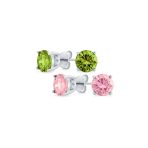 Set of 2 Round Red Green CZ Stud Earrings Sterling Silver 7MM - Image 3