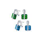 Set of 2 Art Deco Multicolor Square CZ Dangle Chandelier Earrings Silver Plated - Image 4